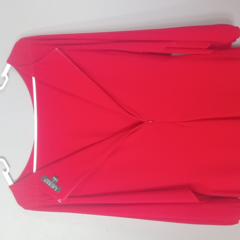 Lauren Ralph Lauren Vibrant Red Long Sleeve Midi Dress Size 10 - Picture 4 of 8